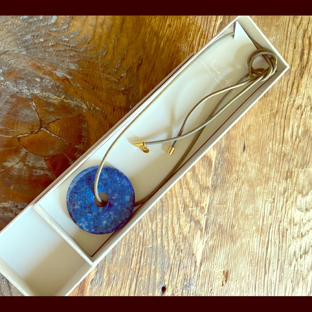 India Hicks cord necklace with Blue Lapis Pendant.
